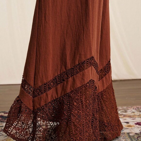 Brown Boho Women's Wide Leg Dark Patchwork Pants - Picture 7 of 8